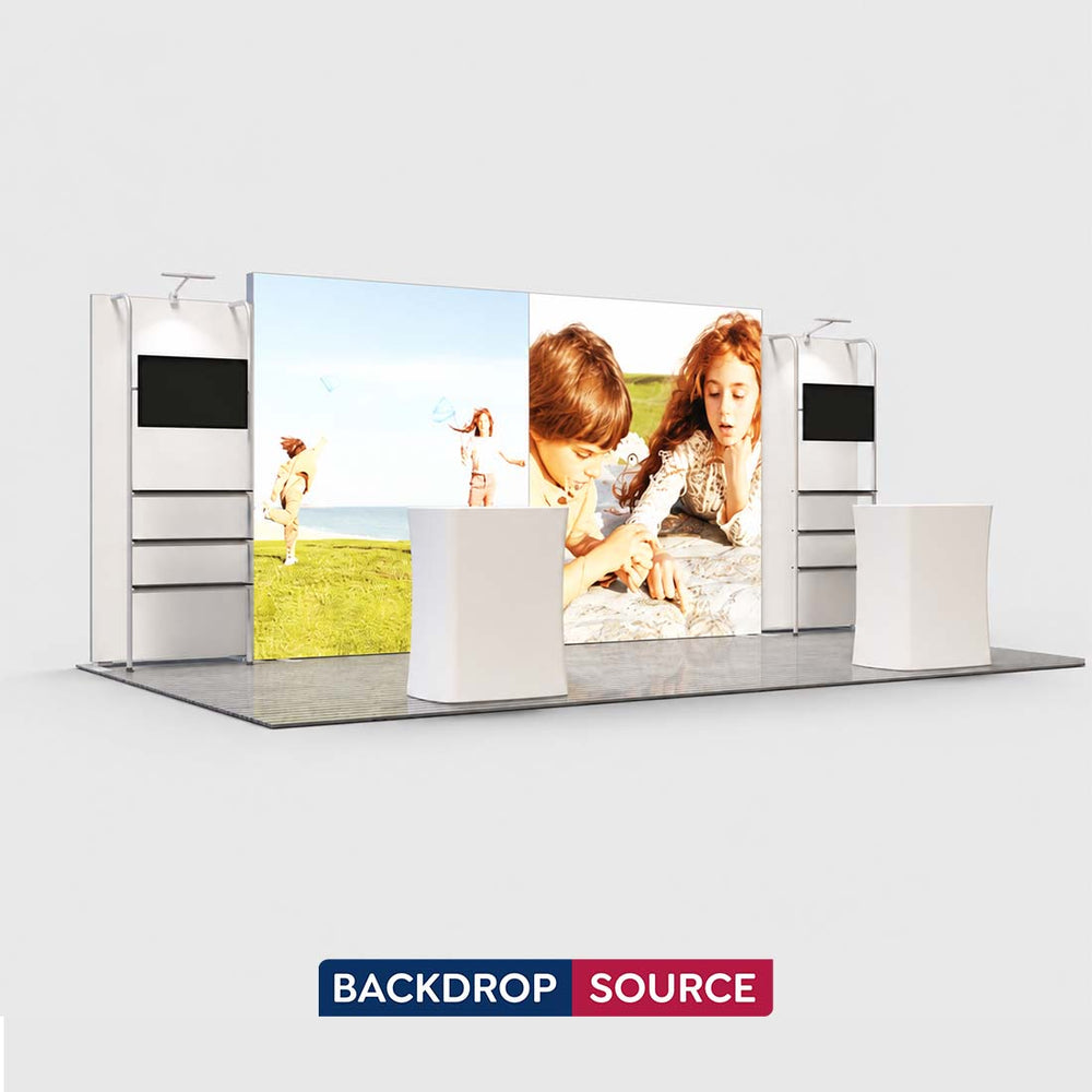 10x20 Backlit SEG Booth Kit with 13ft Lightbox & TV Shelf Stands