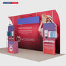 20x10 Booth Kit with Curved Towers, Shelving & Hanging Sign