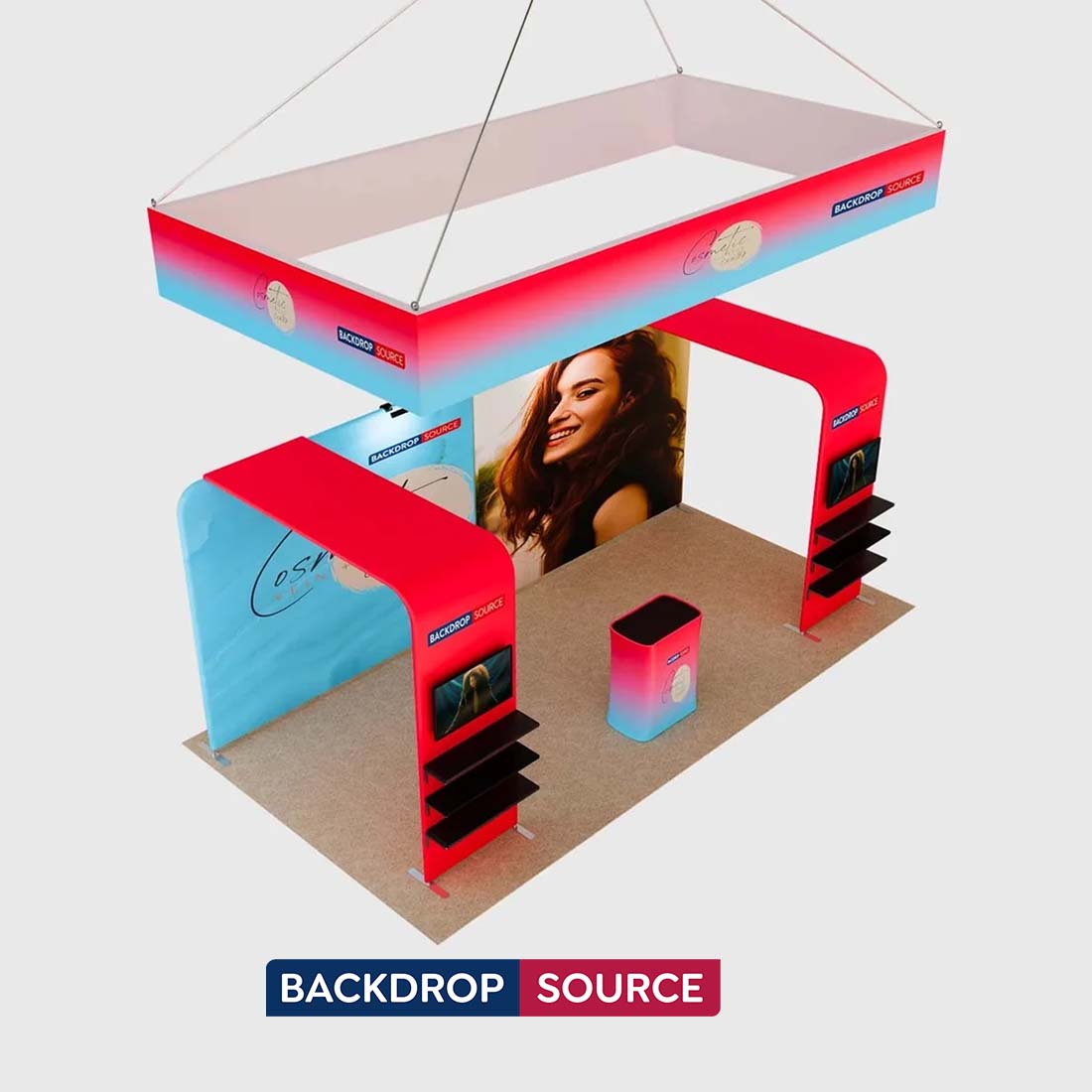 10x20 Booth Kit with 2 L-Shape TV Towers & Hanging Banner