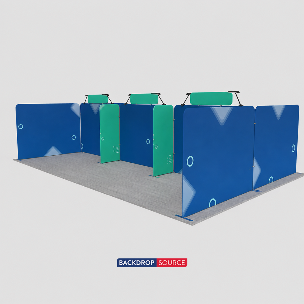 30x20 Tension Fabric Booth Kit with Banner Stands & LED Lights