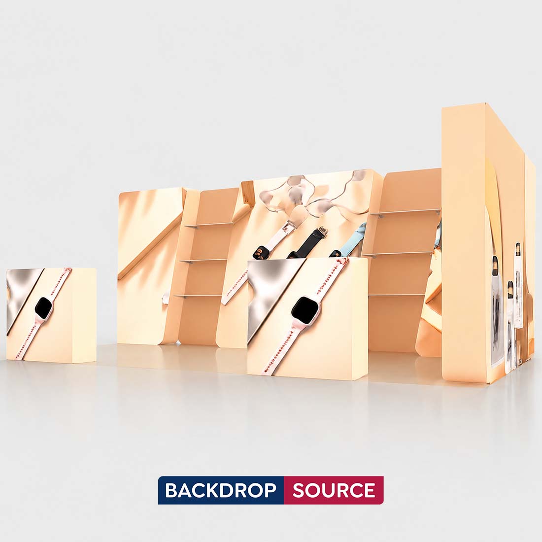 10x20 3D Trapezoid Wall Booth Kit with Shelving & 2 Counters