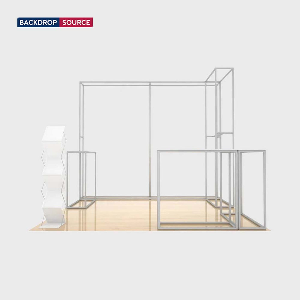 10x10 3D Media Wall Corner Booth Kit with 3 Counters