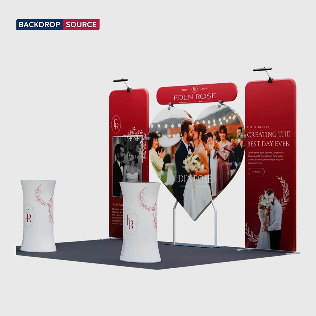 10x10 Booth Kit with Heart-Shape Backdrop & 2 Oval Counters