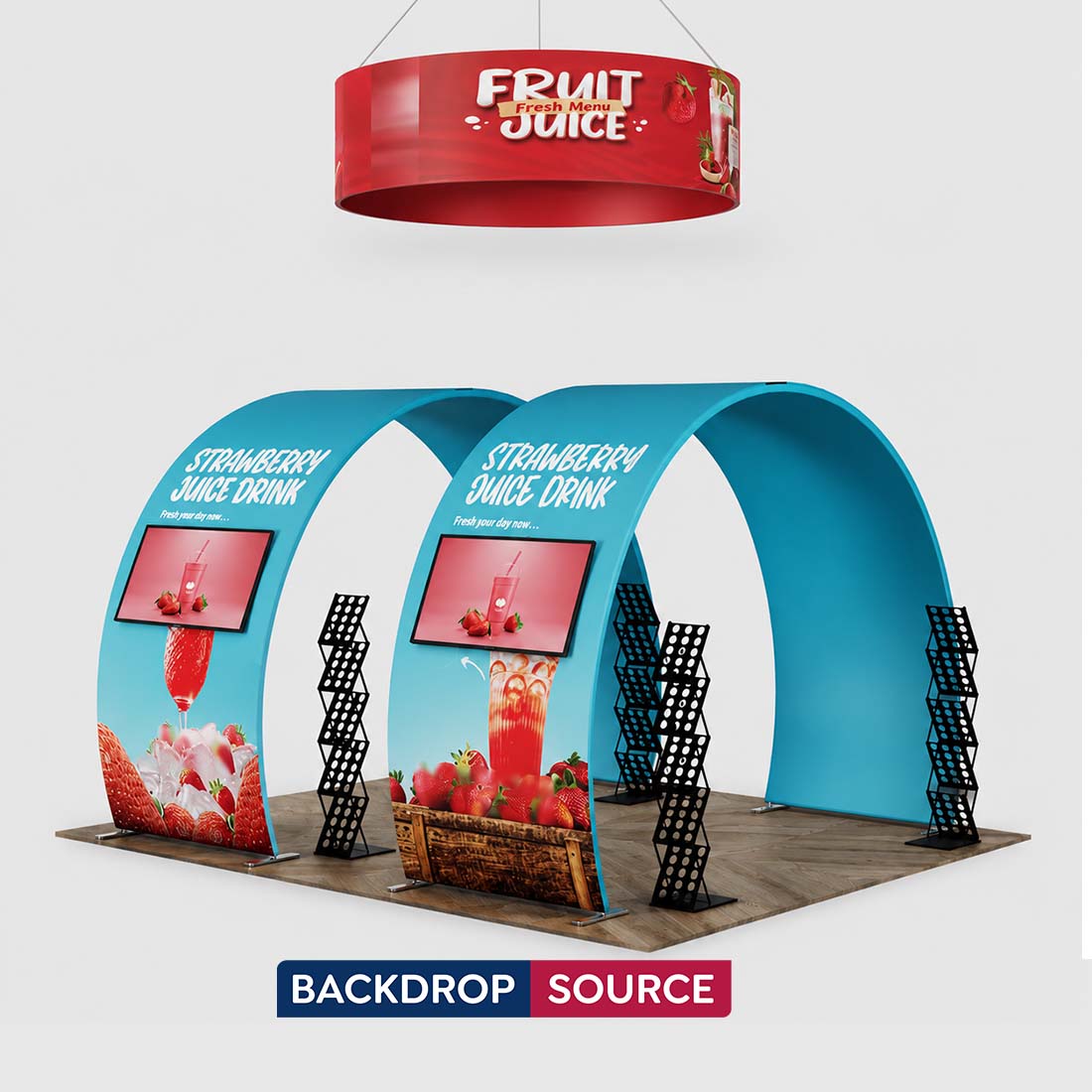 10x20 Round Arch Booth Kit with 2 TV Mounts & Hanging Sign