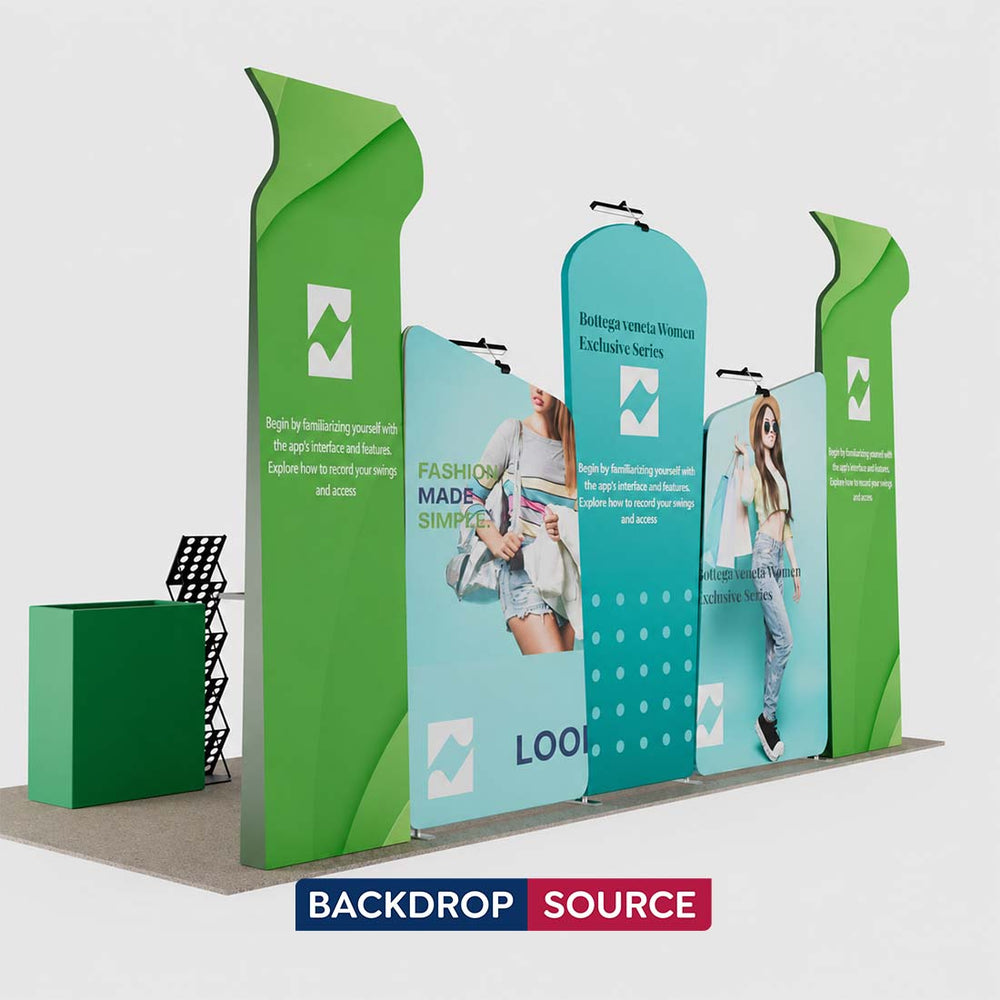 10x20 Booth Kit with Inclined Walls, 3D Shelf Stands & 2 Counters