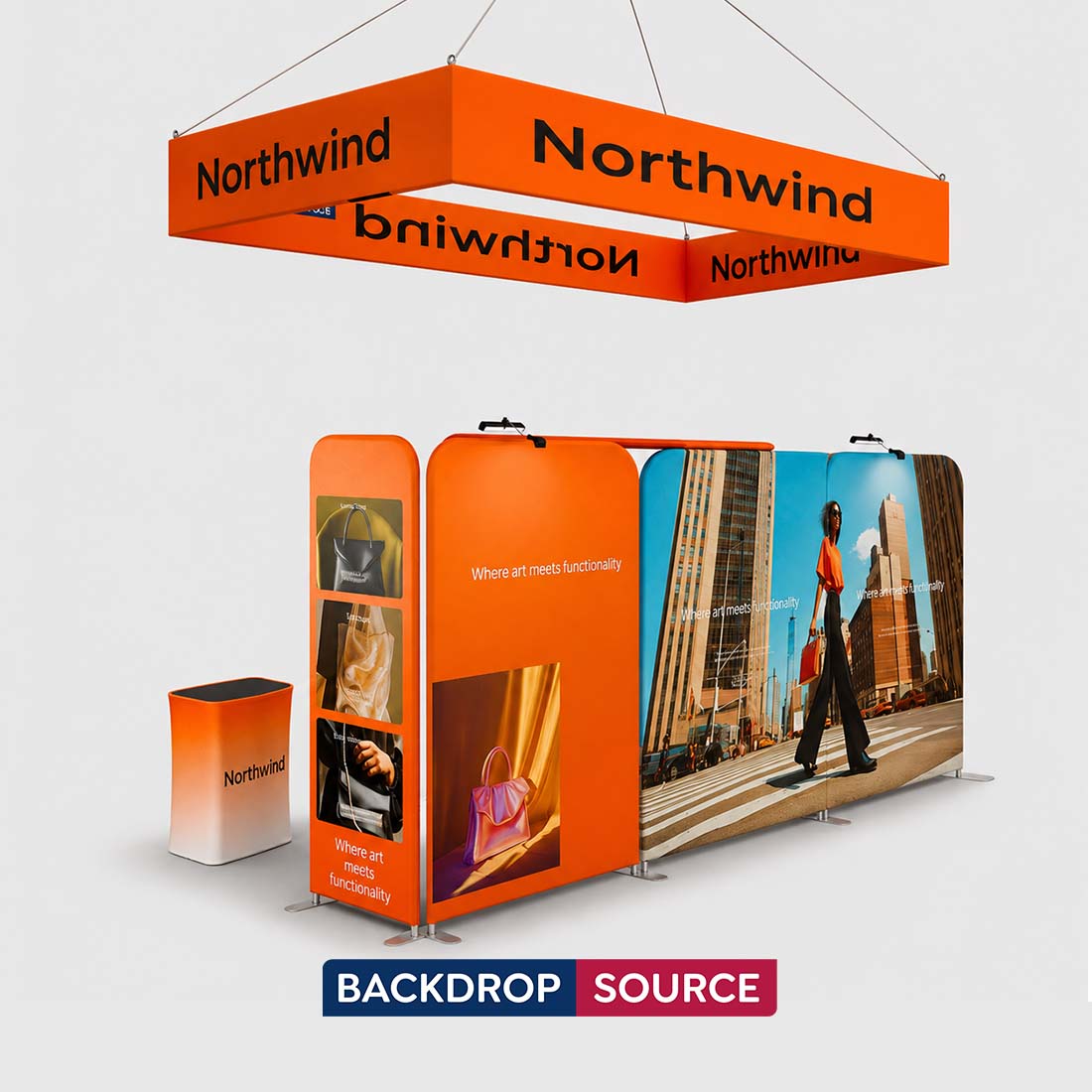 10x20 Magnetic Booth Kit with L-Shape TV Tower & Hanging Banner