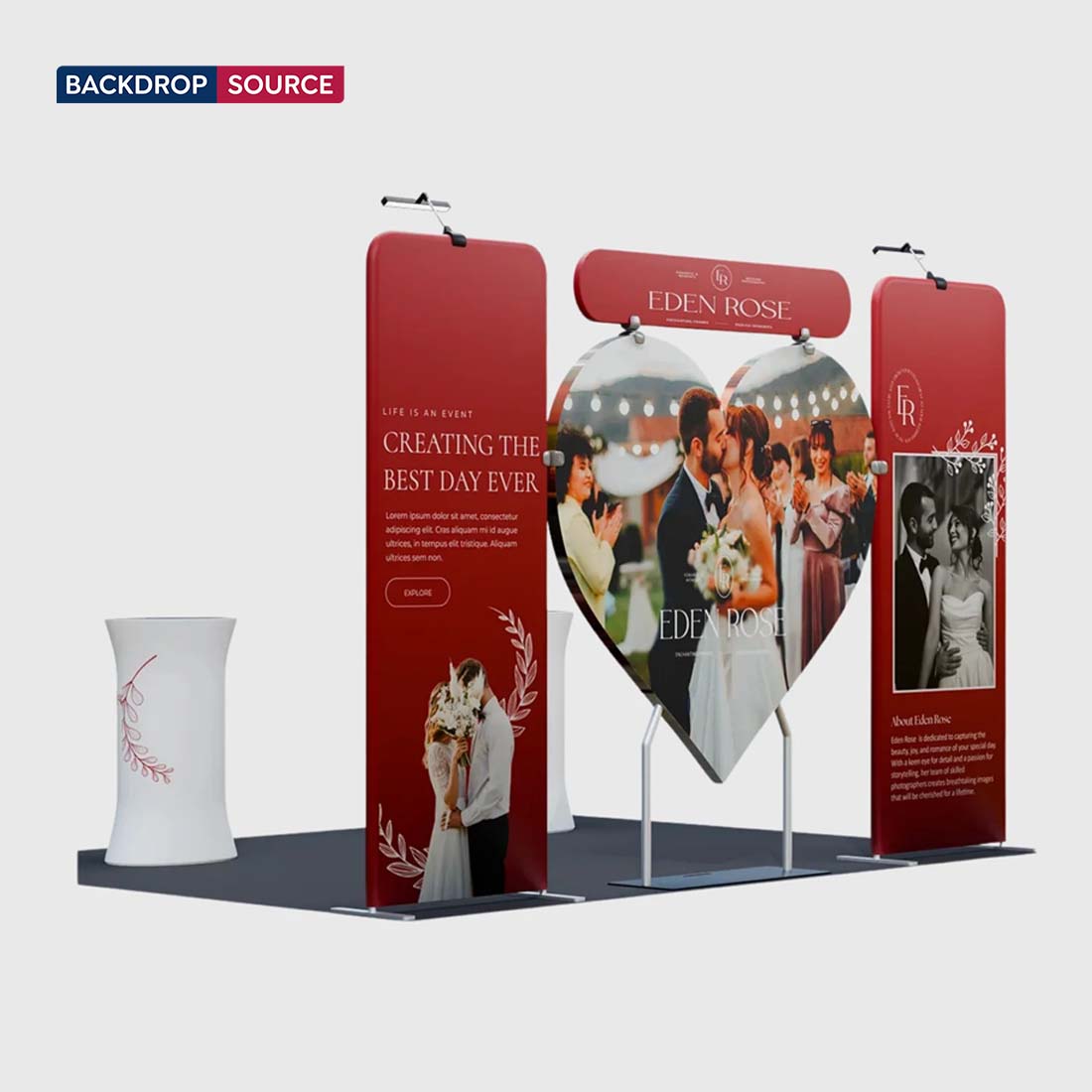 10x10 Booth Kit with Heart-Shape Backdrop & 2 Oval Counters