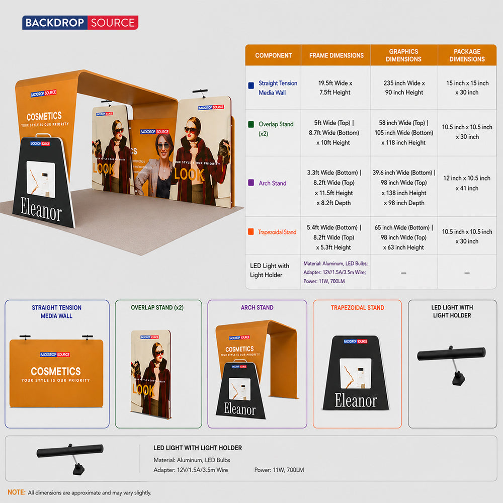 20x10 Booth Kit with 20ft Backwall, Overlap Stands & Arch