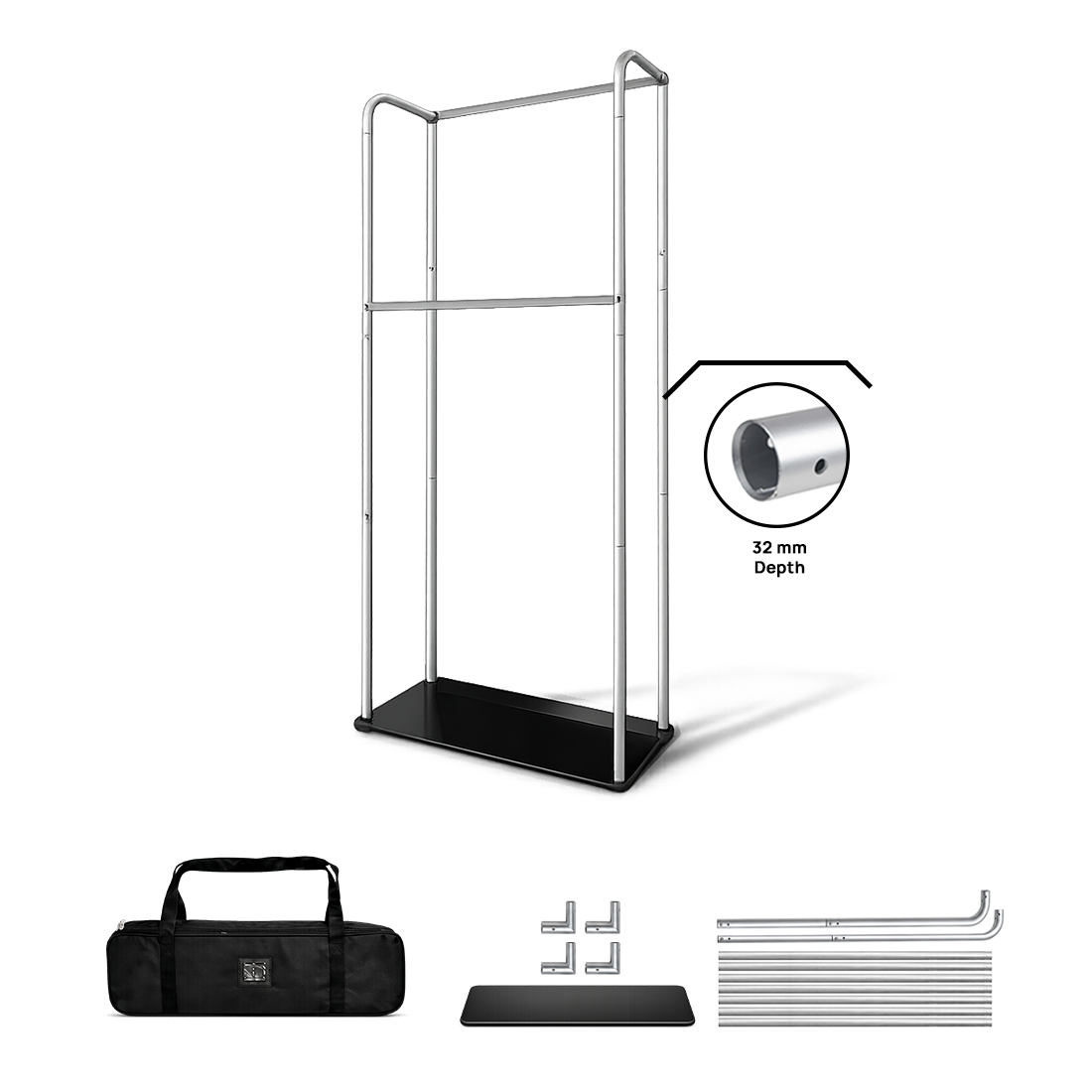 Tension Fabric Stand With Hanging Rail