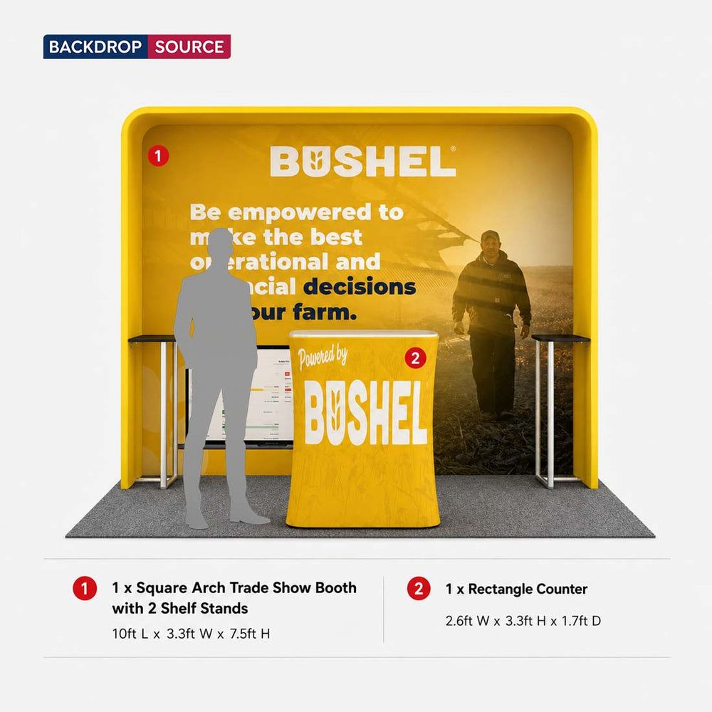 10x10 Square Arch Booth Kit with Shelving & Counter