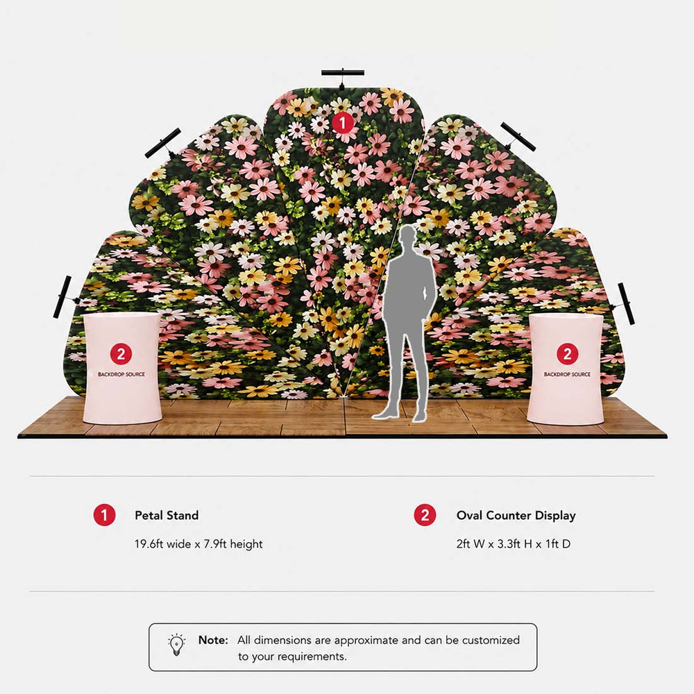 10x20 Petal Wall Booth Kit with 2 Oval Counters