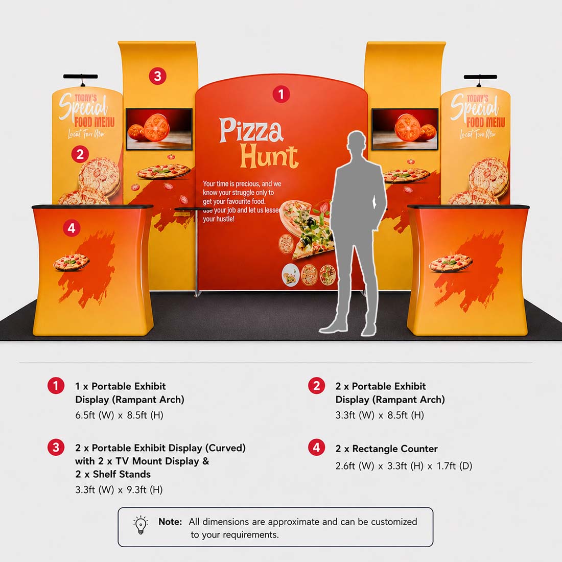 10x20 Booth Kit with Slanted Arches, Curved Walls & 2 Counters