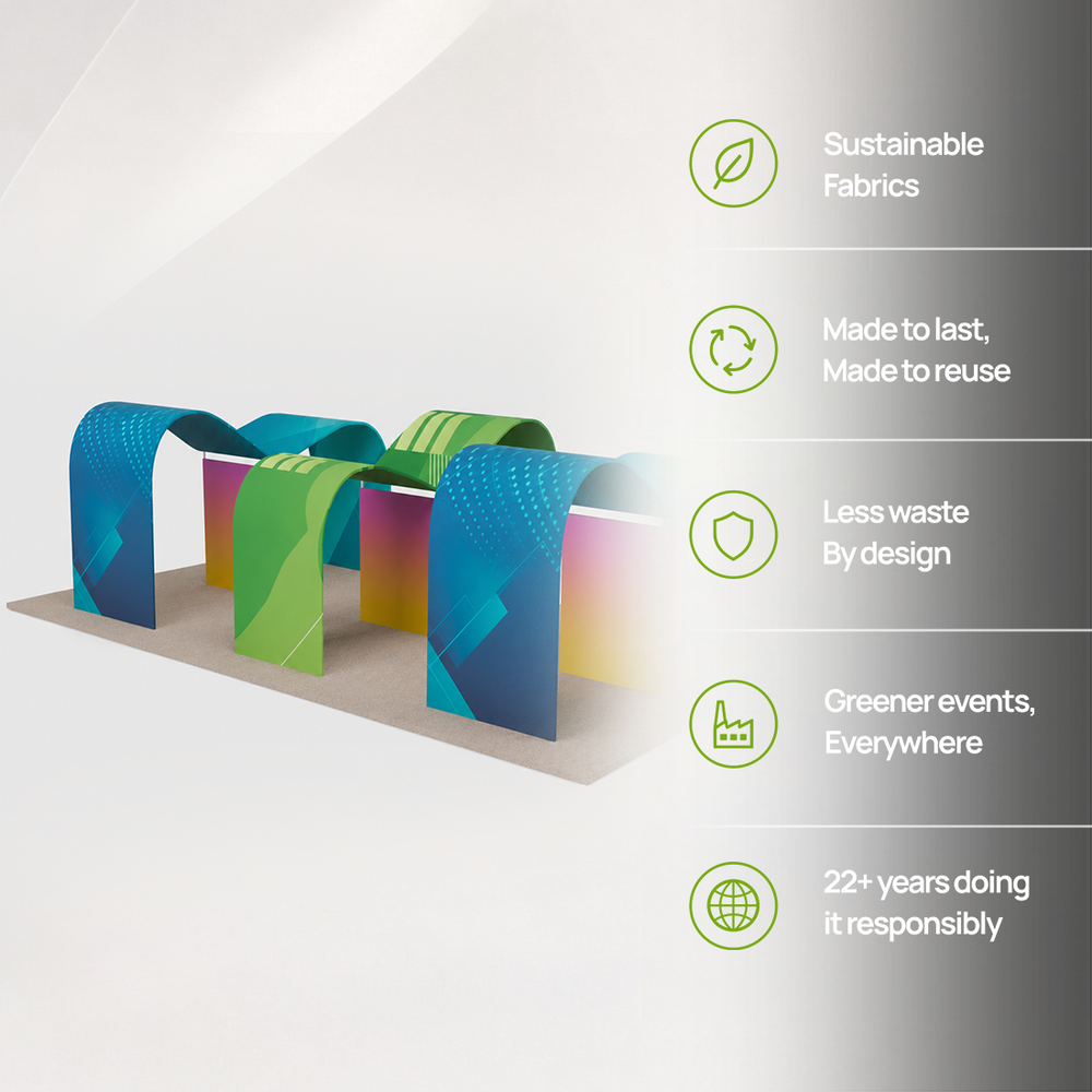 30x20 Wave Arch Booth Kit with TV Mounts & Fabric Walls