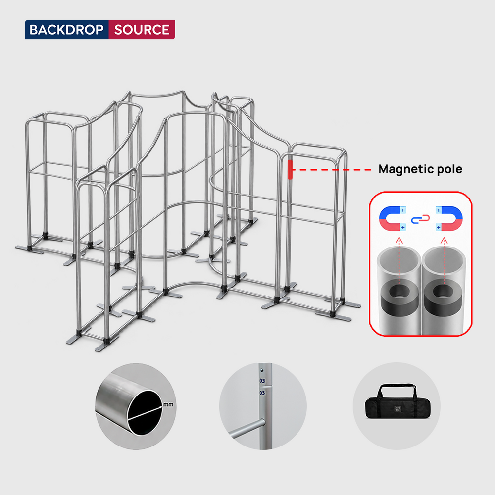 16.4x16.4 Magnetic Fabric Booth Wall with Curved & Slope Panels