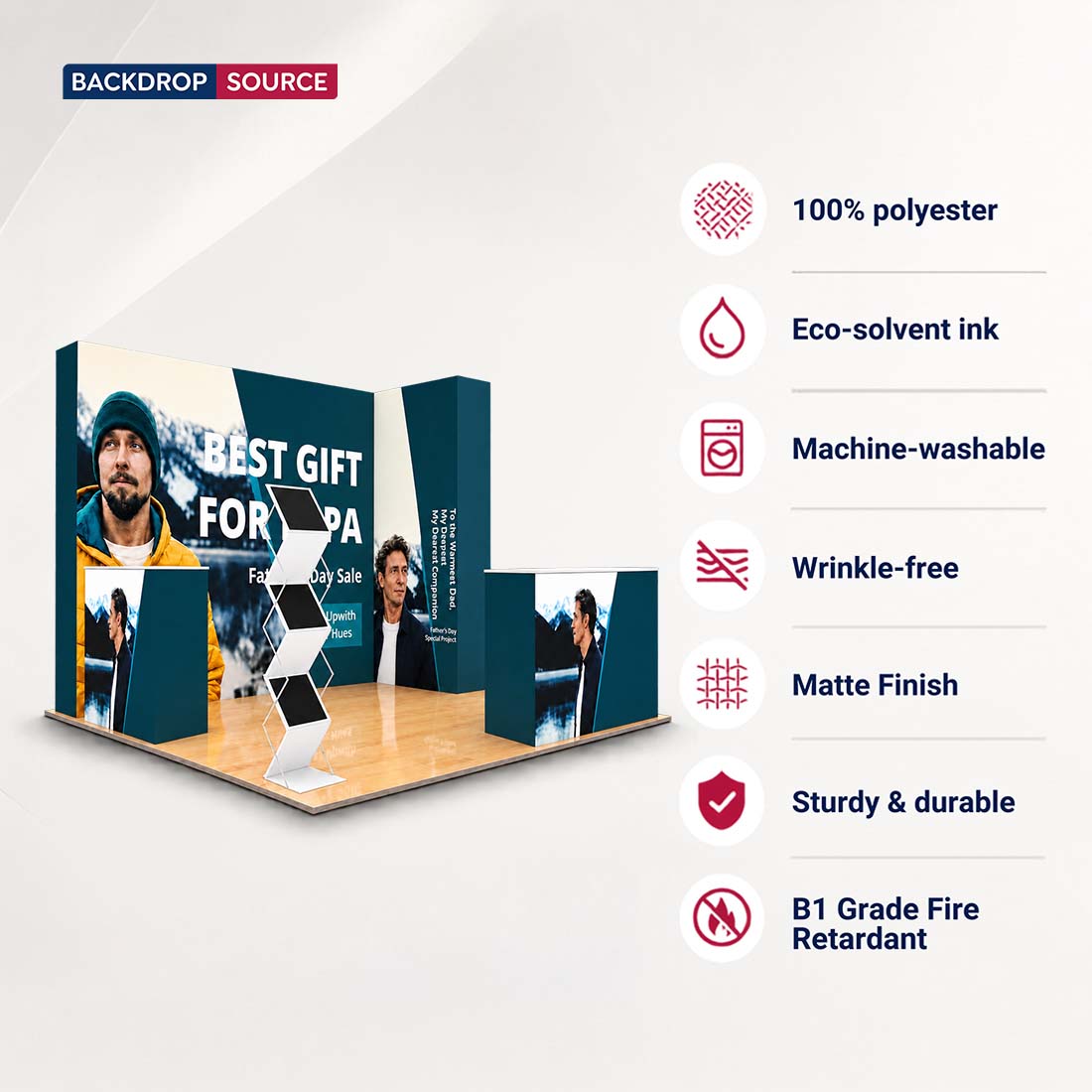 10x10 3D Media Wall Corner Booth Kit with 3 Counters