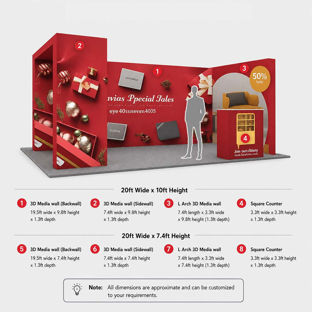 10x20 3D Media Wall Booth Kit with L-Shape Corner & Counter