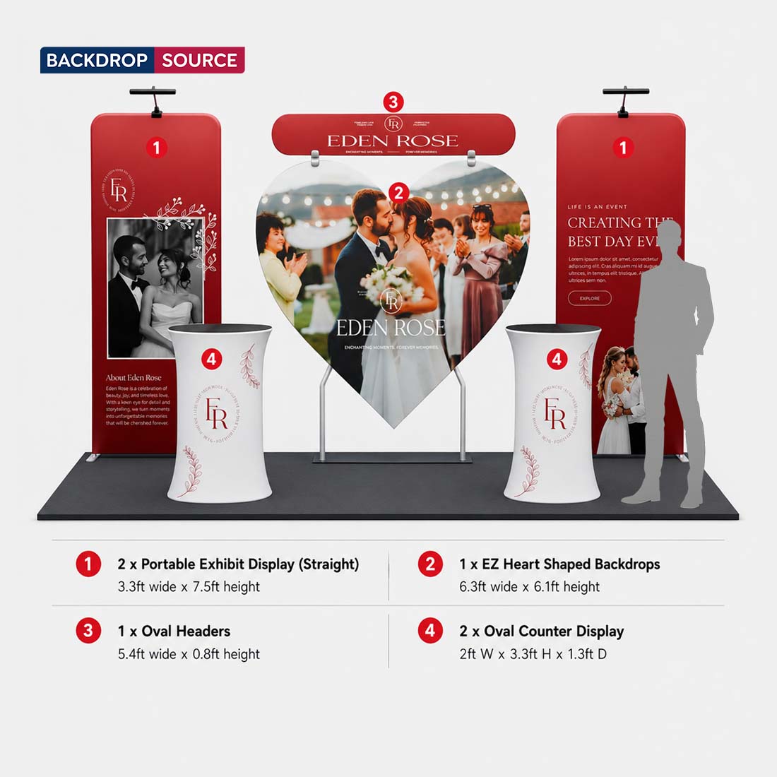 10x10 Booth Kit with Heart-Shape Backdrop & 2 Oval Counters