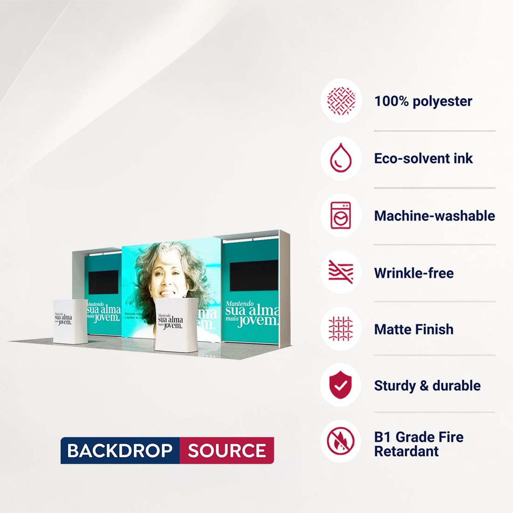 10x20 Backlit SEG Booth Kit with L-Arch Stands & 2 TV Walls