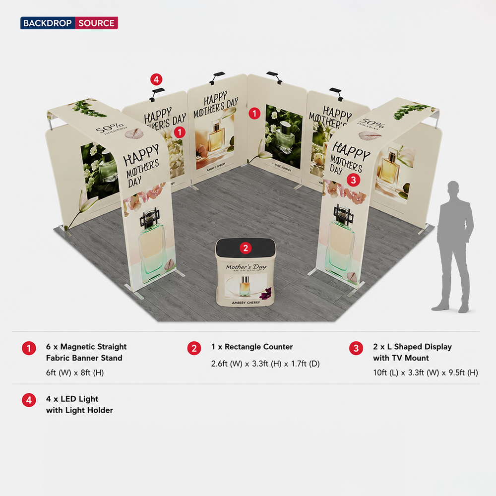 20x20 Magnetic Booth Kit with 2 TV Displays & Counter