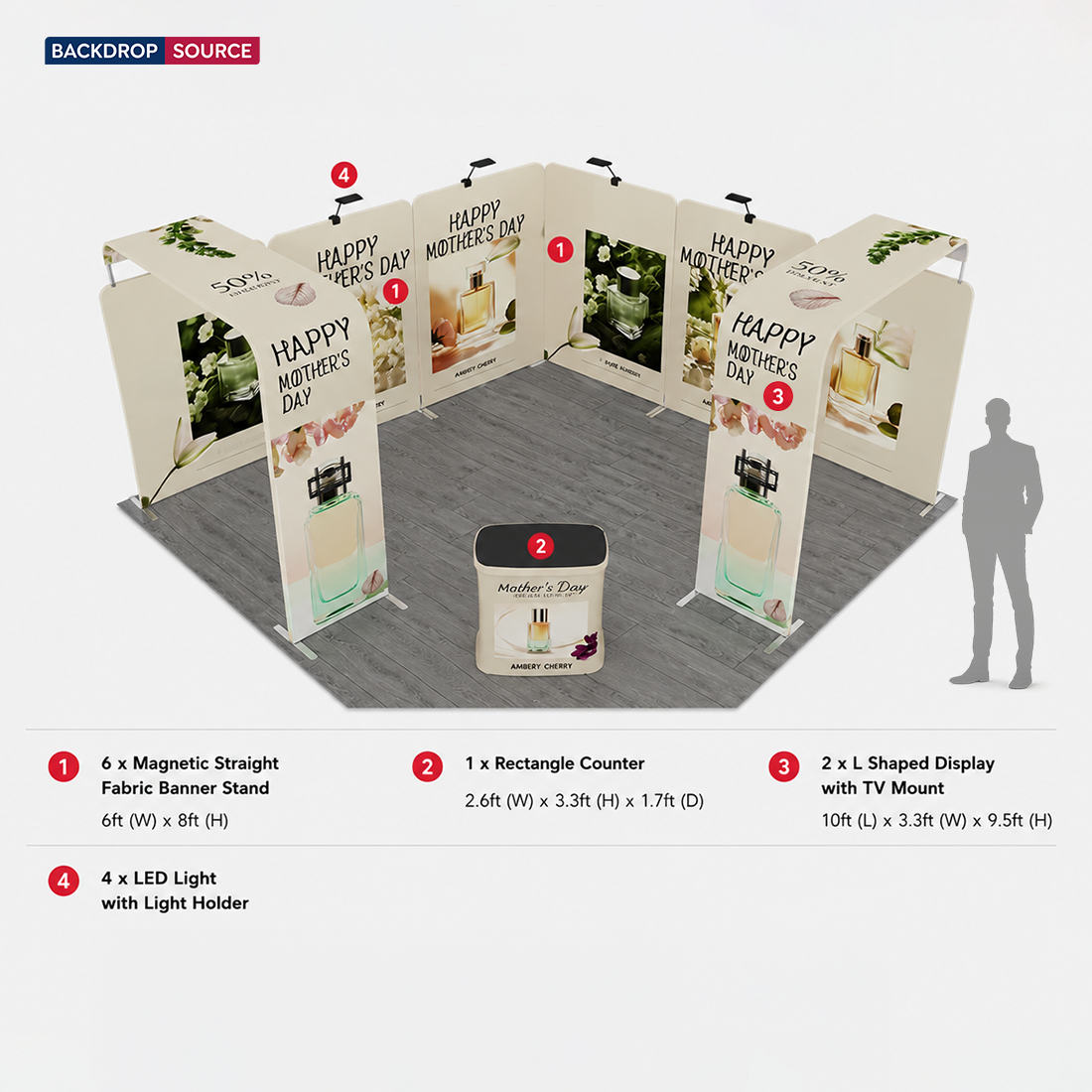 20x20 Magnetic Booth Kit with 2 TV Displays & Counter