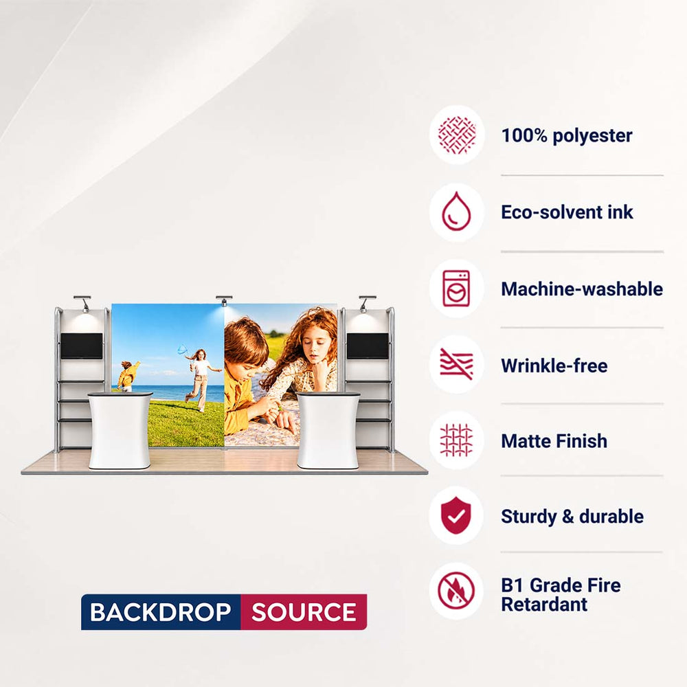 10x20 Backlit SEG Booth Kit with 13ft Lightbox & TV Shelf Stands