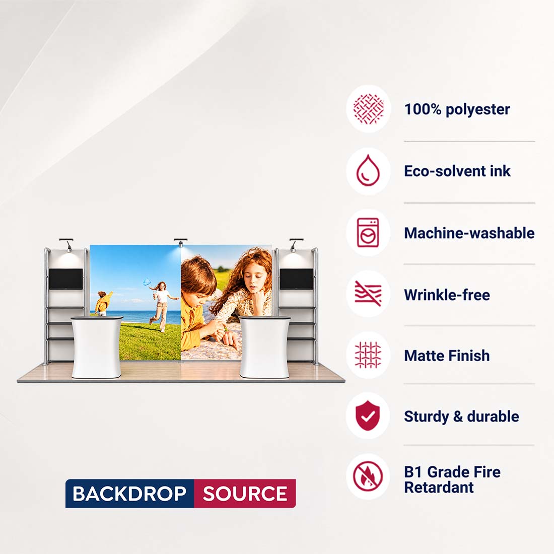 10x20 Backlit SEG Booth Kit with 13ft Lightbox & TV Shelf Stands