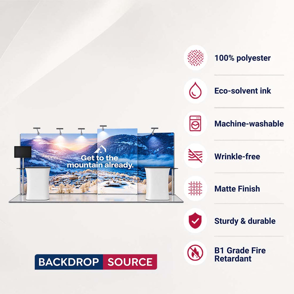 10x20 Backlit SEG Booth Kit with TV Mount, Tables & LED Counters