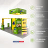 30x20 Island Booth Kit with Hexagon Lounge Shelving & 4 Counters