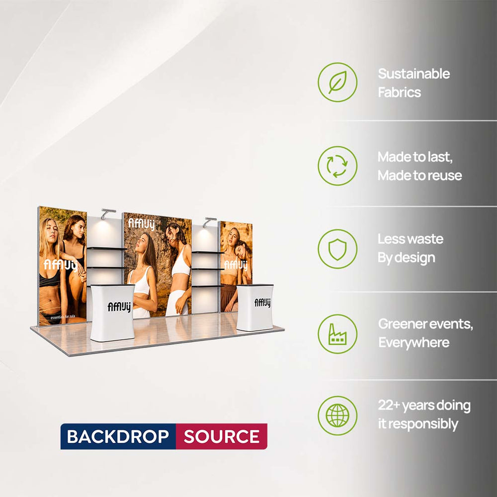 10x20 Triple Backlit SEG Booth Kit with Shelving & LED Counters