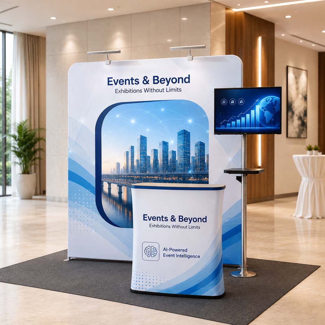 10x10 Inclined Wall Booth Kit with Counter & TV Mount