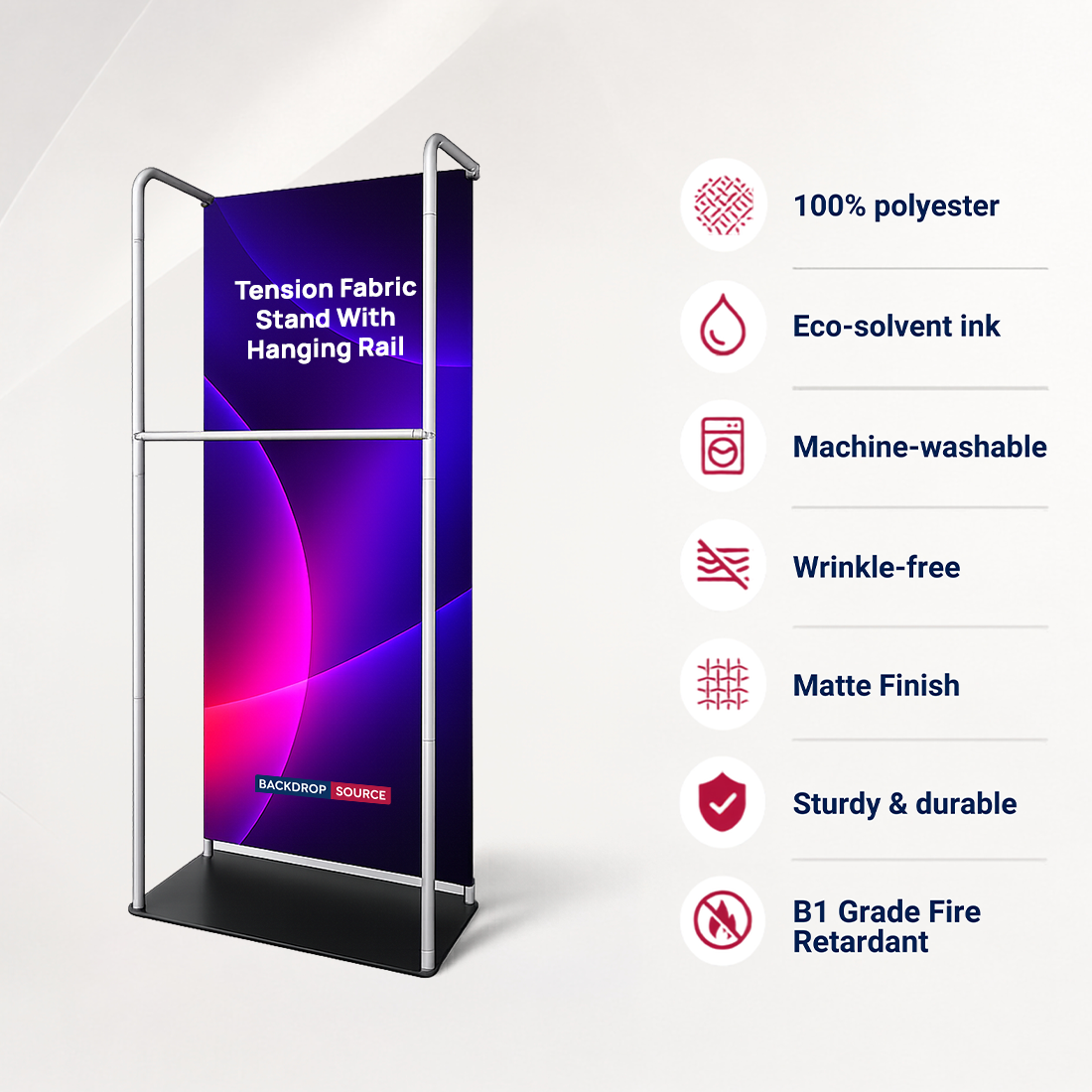 Tension Fabric Stand With Hanging Rail