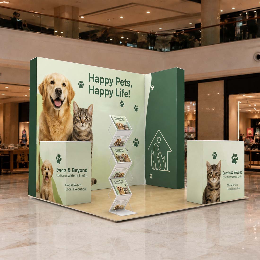 10x10 3D Media Wall Corner Booth Kit with 3 Counters