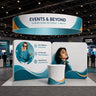 20x20 Island Booth with 3D Fabric Walls & Circular Hanging Sign