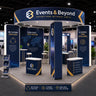 20x20 Island Booth with 3D Media Walls & 3 Counters