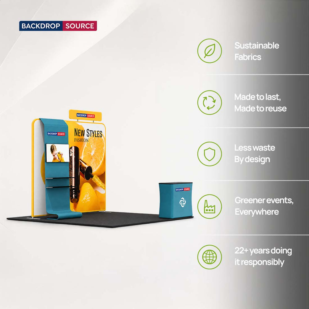 10x10 Booth Kit with Straight Wall, Waterfall TV Shelf & Counter