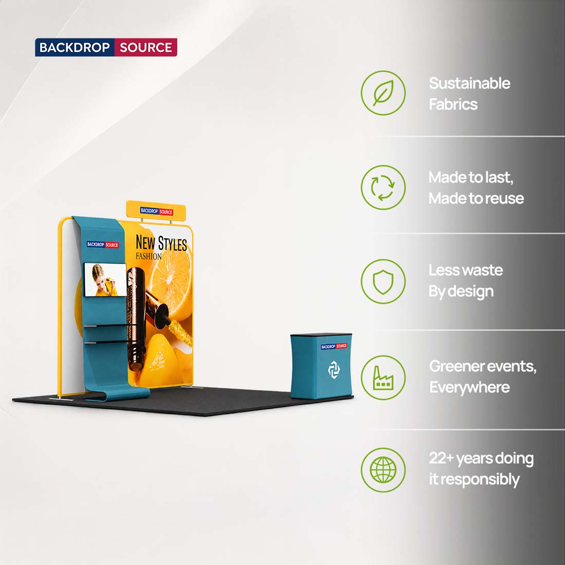 10x10 Booth Kit with Straight Wall, Waterfall TV Shelf & Counter