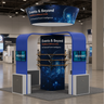 20x20 Island Booth with TV Arches, Cubic Tower & 12 Shelves