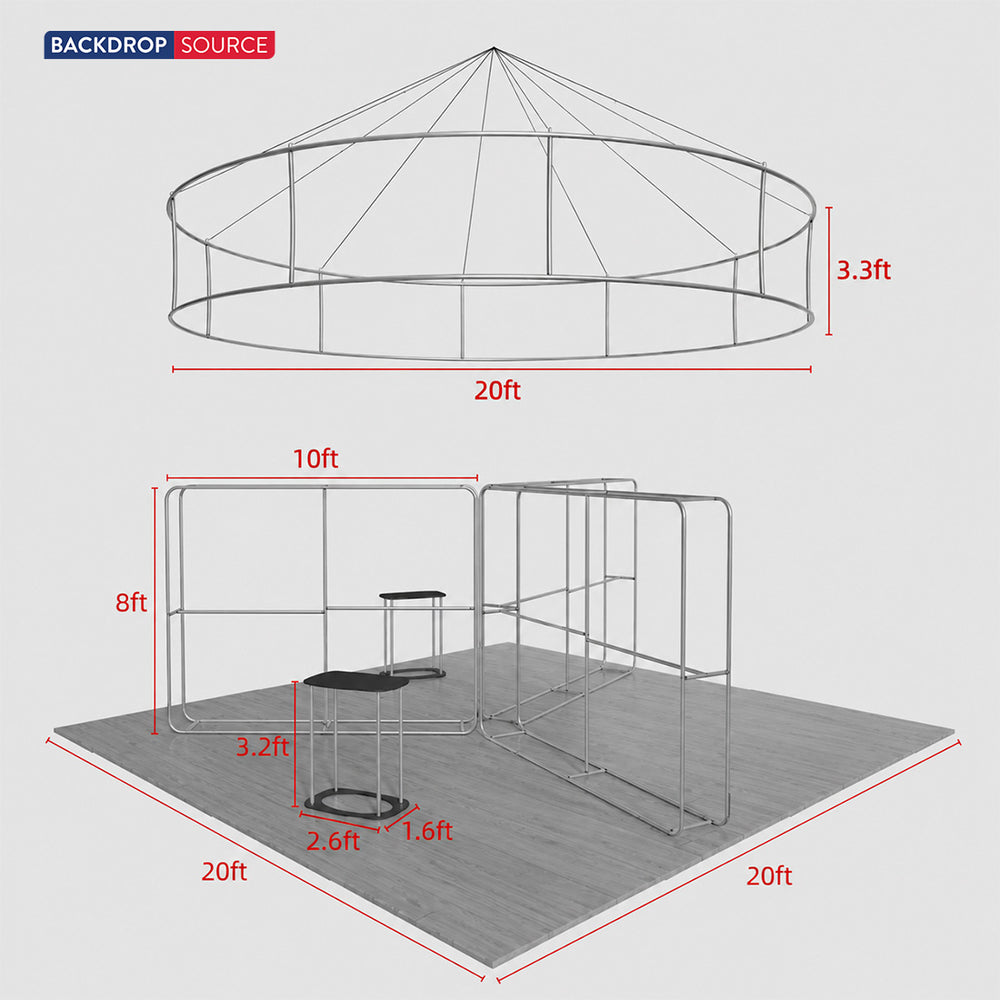 20x20 Island Booth with 3D Fabric Walls & Circular Hanging Sign
