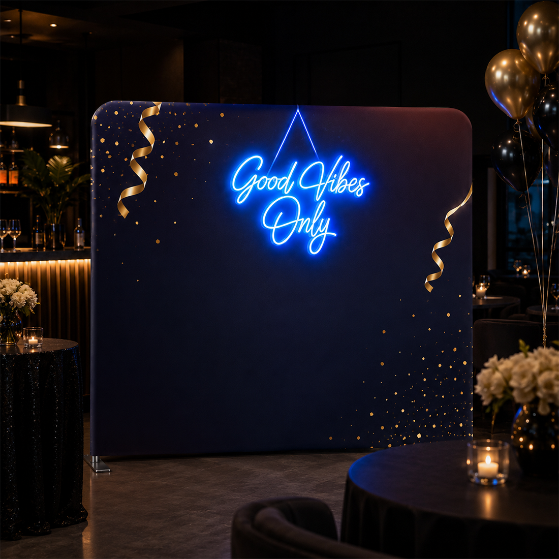 Modular Straight Tension Display with Neon Lights