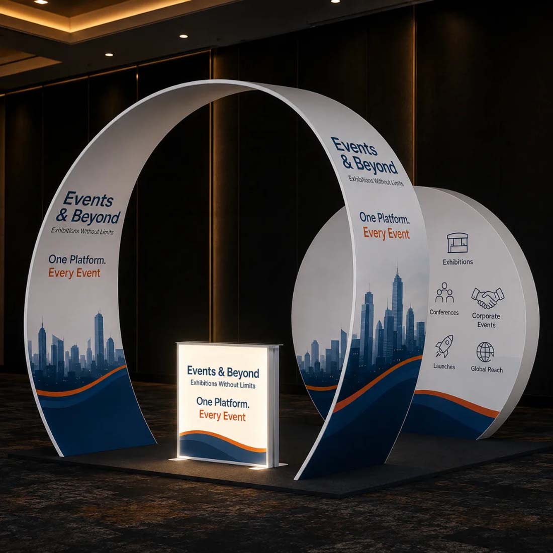 10x10 Tapered Arch Booth Kit with 3D Moon Backdrop & Lightbox