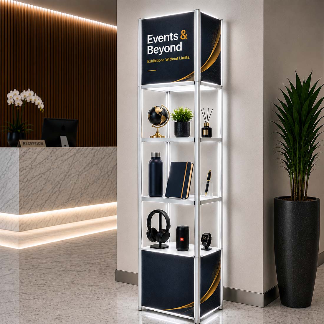 Square Portable Aluminum Spiral Tower Display - 5 Layer Shelves