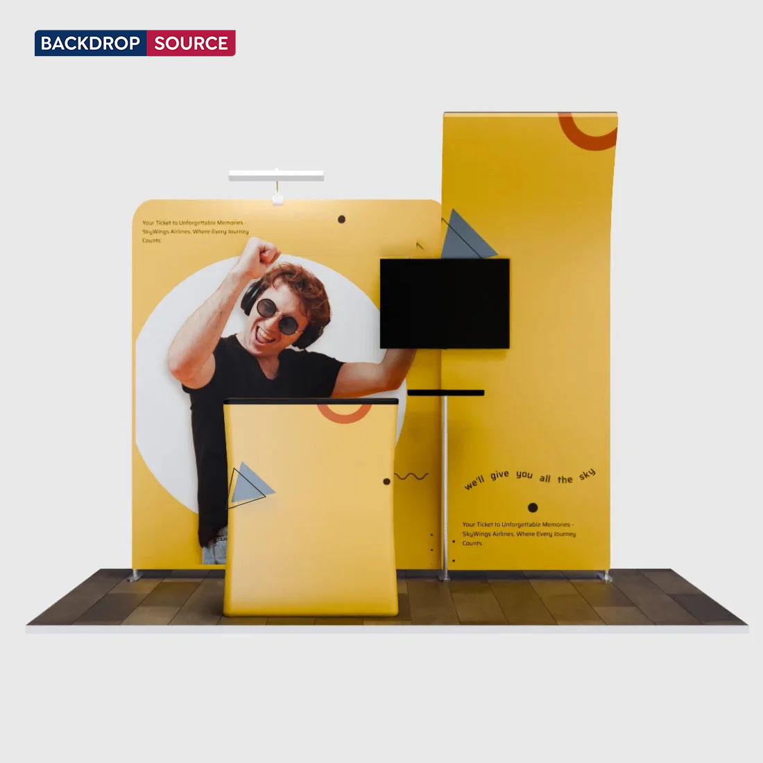 10x10 Booth Kit with Curved & Straight Walls, Counter & TV Mount