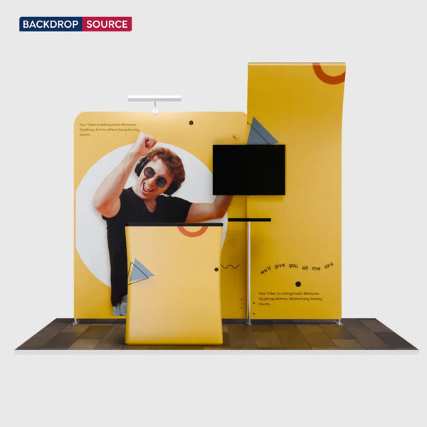 10x10 Booth Kit with Curved & Straight Walls, Counter & TV Mount