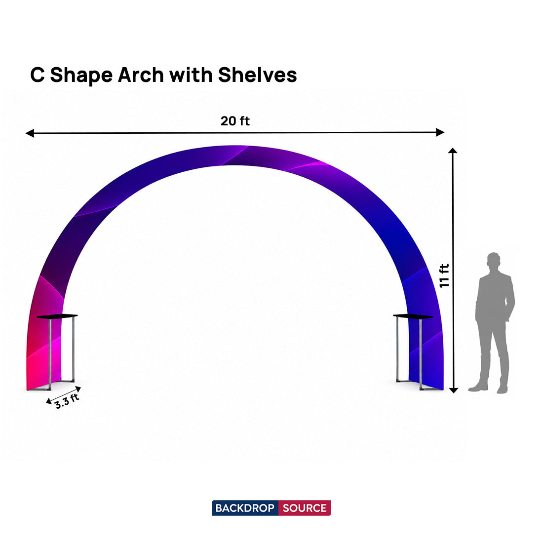 Arche en tissu tendu en forme de C avec étagères 