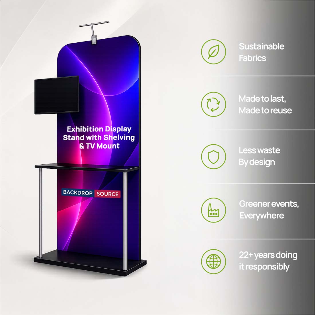 Exhibition Display Stand with Shelving & TV Mount
