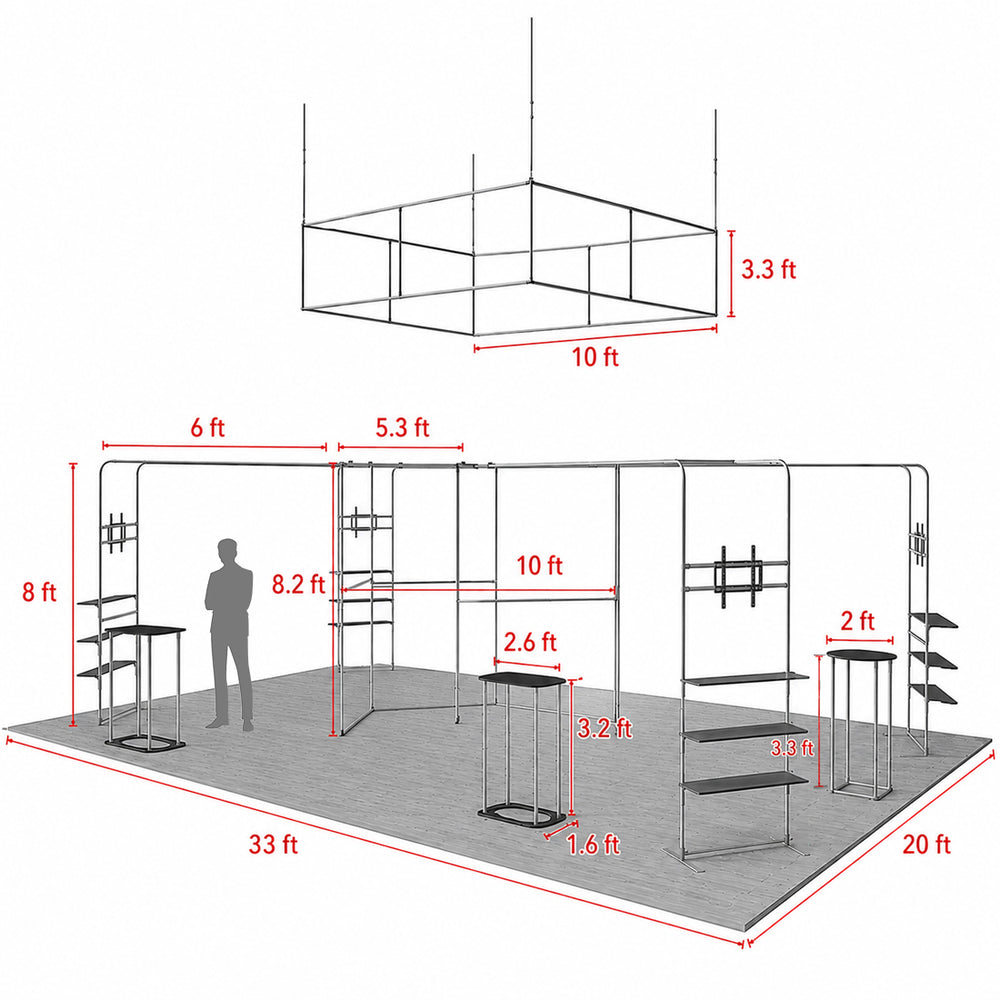 30x20 Island Booth Kit with Hexagon Lounge Shelving & 4 Counters