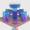 30x30 Cubic Tower Island Booth with Hanging Banner & Counters