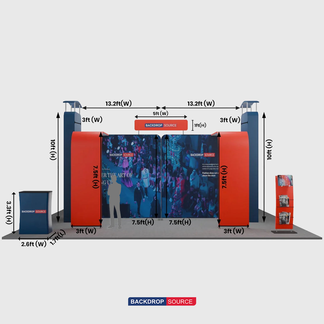 20x20 Booth Kit with 3D Media Walls, Arch Displays & 3 Counters