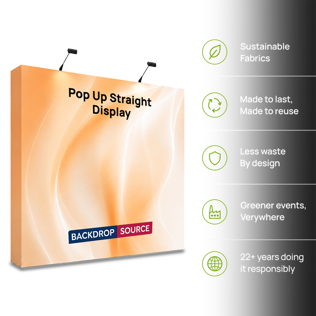 Fabric Popup Straight Backwall Kit with Clamping Lights