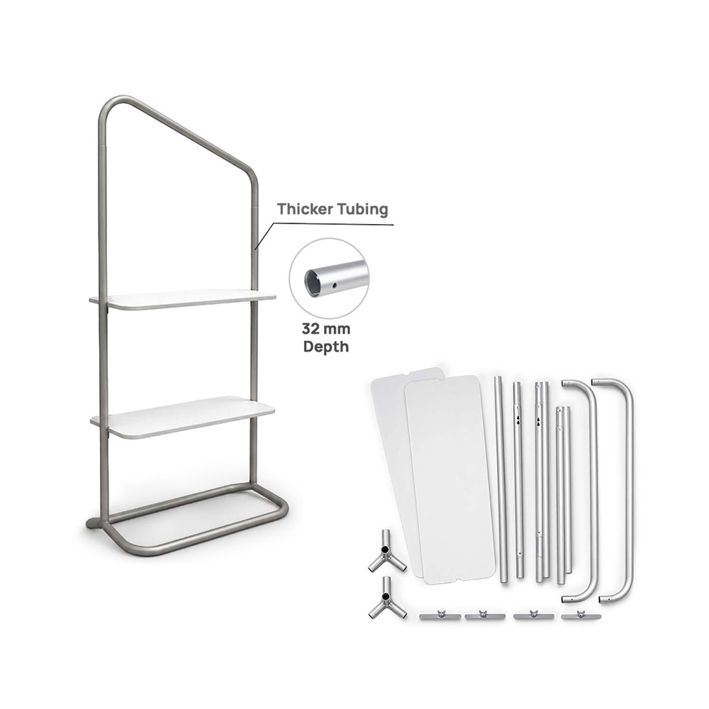 Inclined Display Wall with Shelves